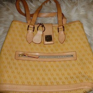 SOLD Dooney & Bourke Signature Canvas Purse-Yellow with Tan Leather